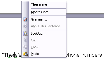 MS Word Spellchecker showing an English grammar mistake