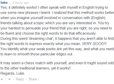 Speaking in English with yourself works